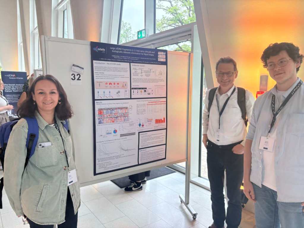 Photo of Frédéric Ginot, Sarah FIGAROL and Romain Bosselut at the ctDNA Conference in Aarhus